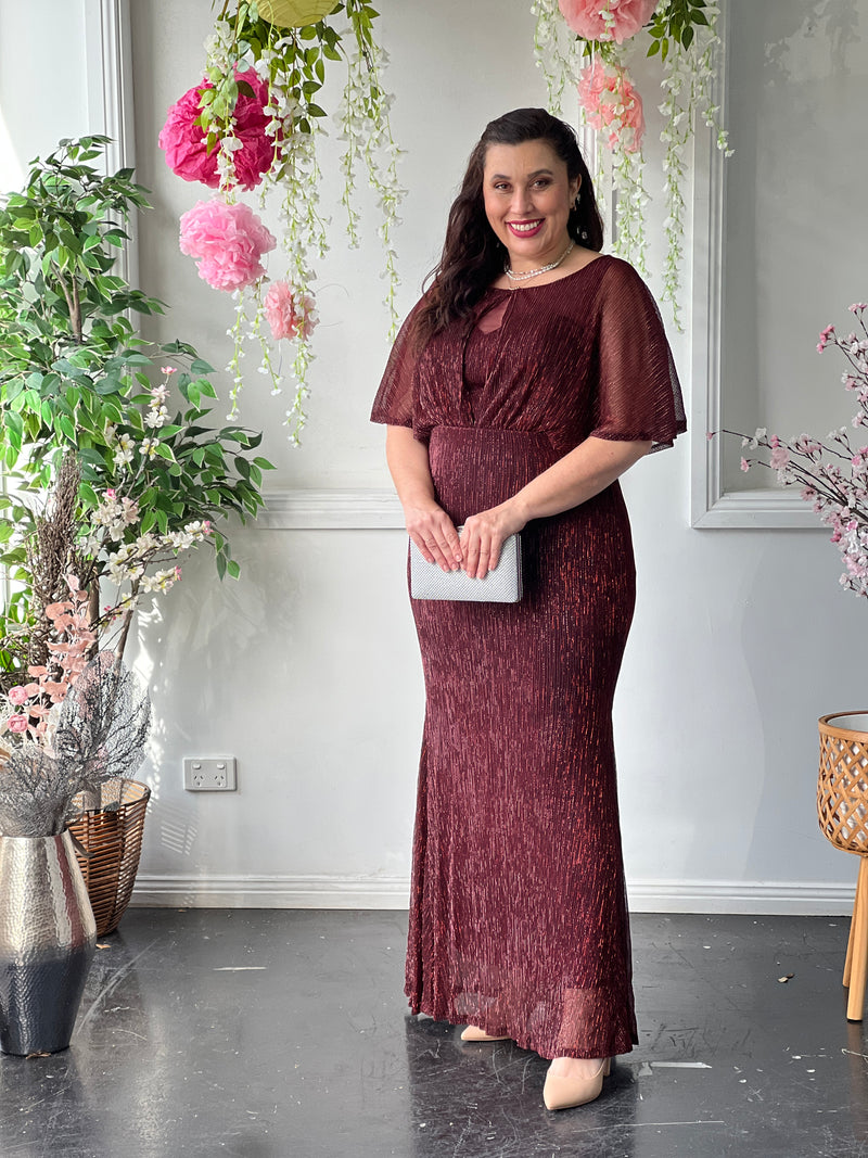 Reagan Burgundy Shimmer Evening Gown