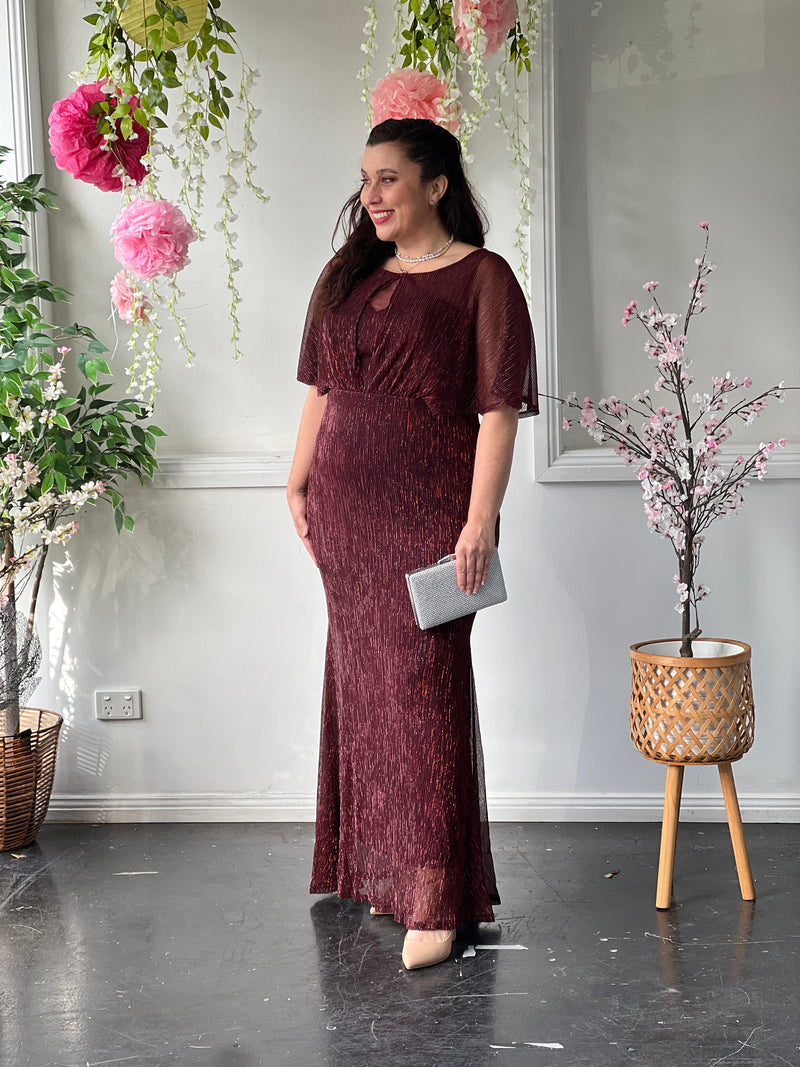 Reagan Burgundy Shimmer Evening Gown