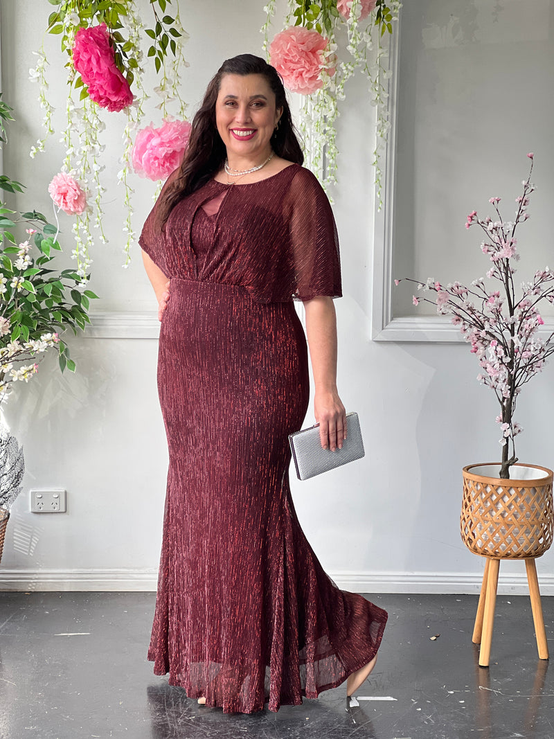 Reagan Burgundy Shimmer Evening Gown