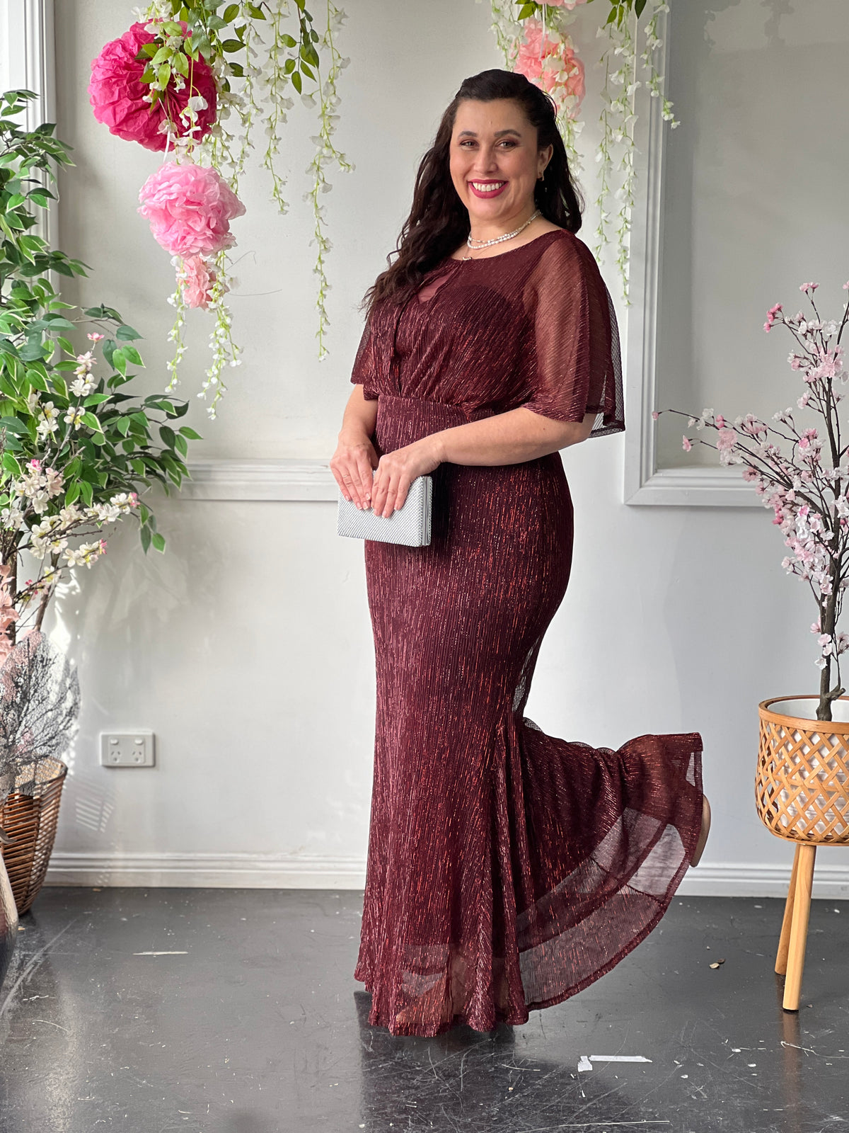 Reagan Burgundy Shimmer Evening Gown
