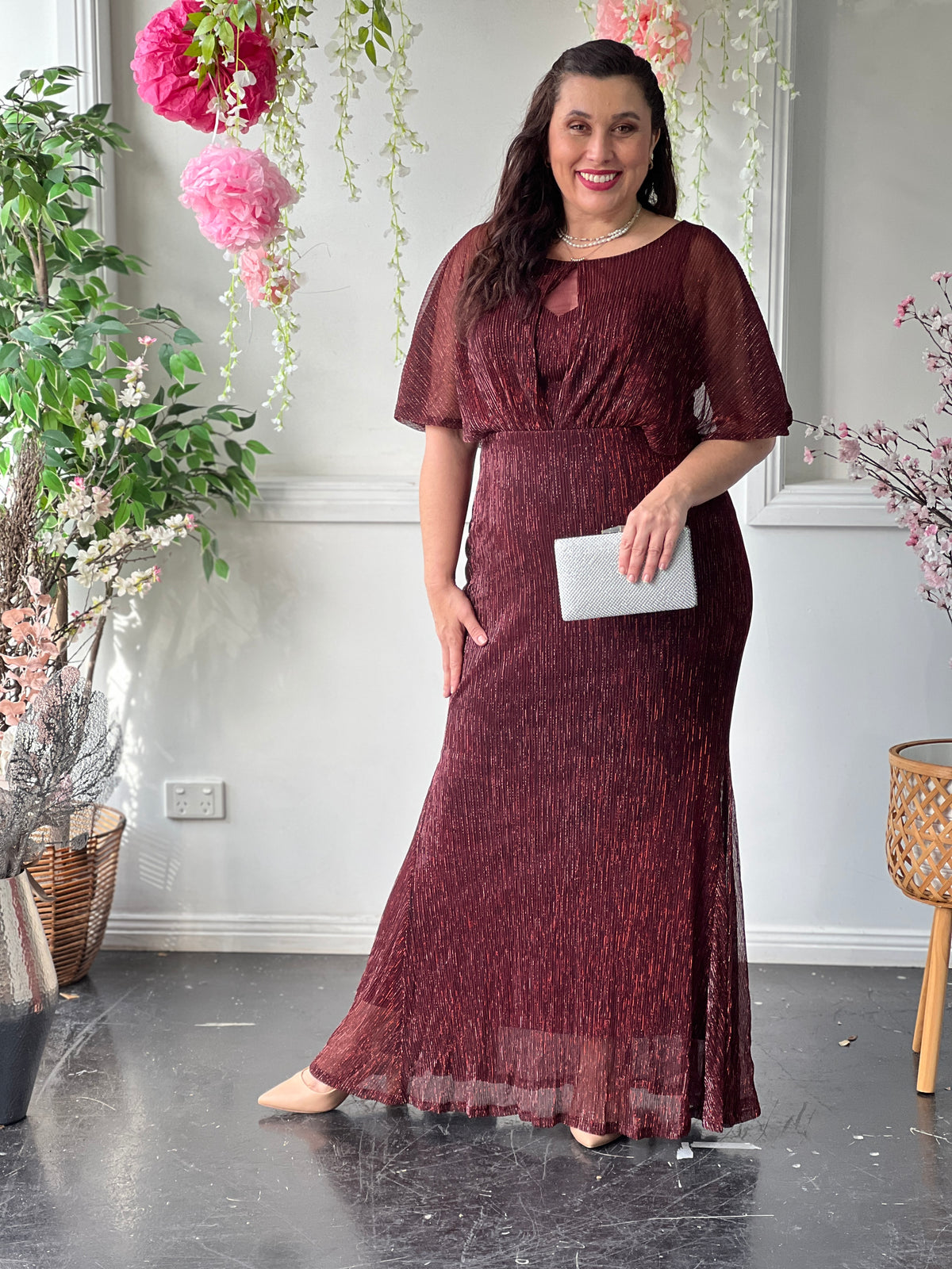 Reagan Burgundy Shimmer Evening Gown