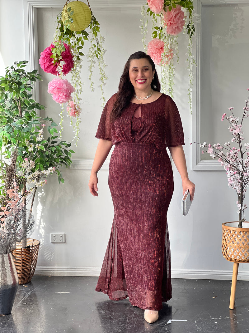 Reagan Burgundy Shimmer Evening Gown