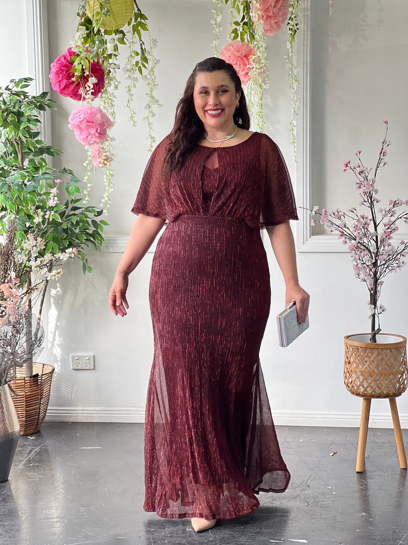Reagan Burgundy Shimmer Evening Gown