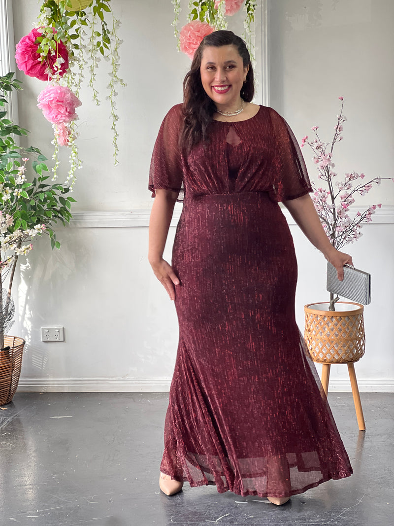 Reagan Burgundy Shimmer Evening Gown