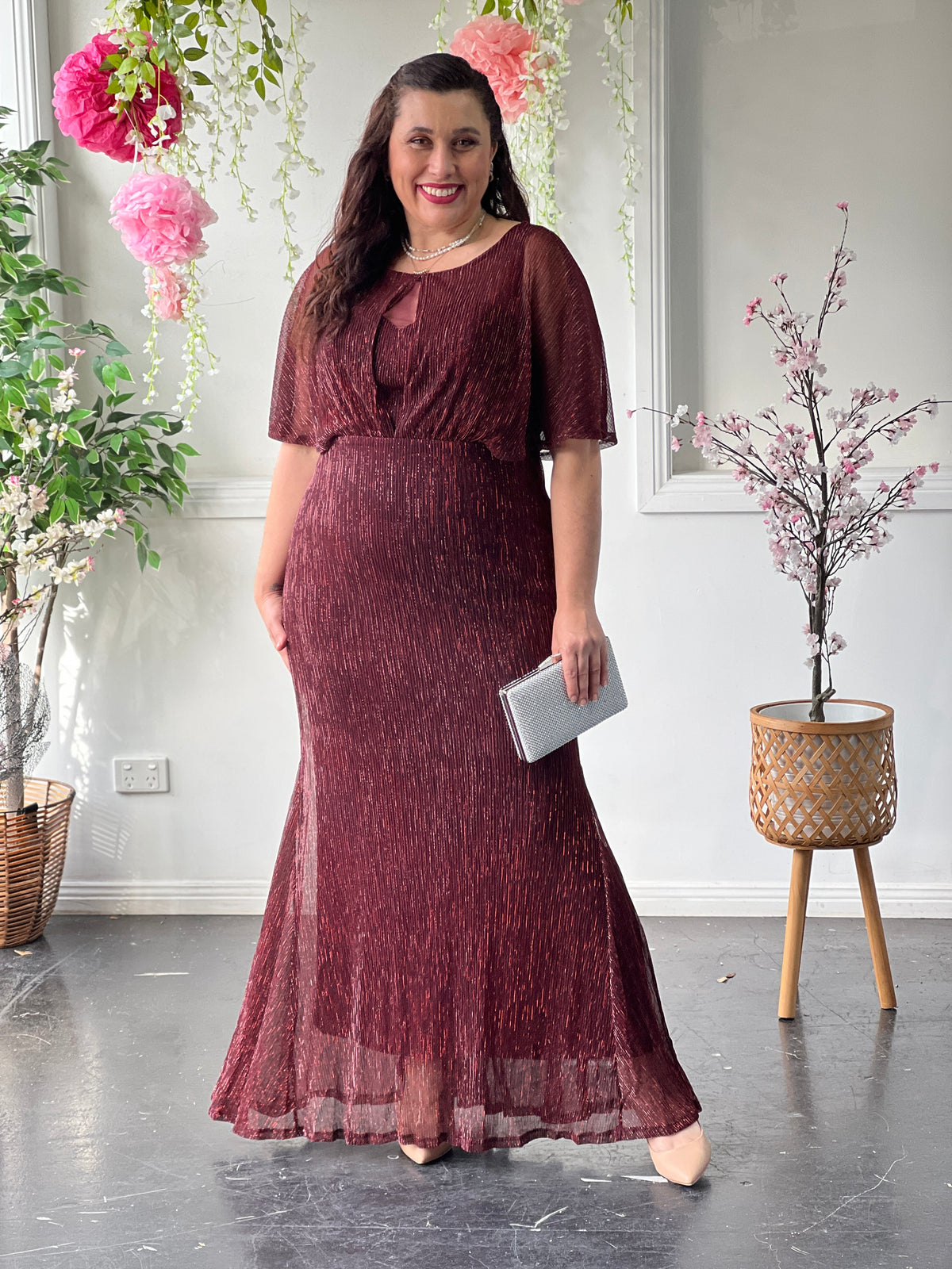 Reagan Burgundy Shimmer Evening Gown