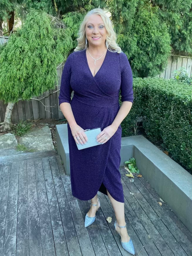 Odessa Purple Glitter Wrap Gown