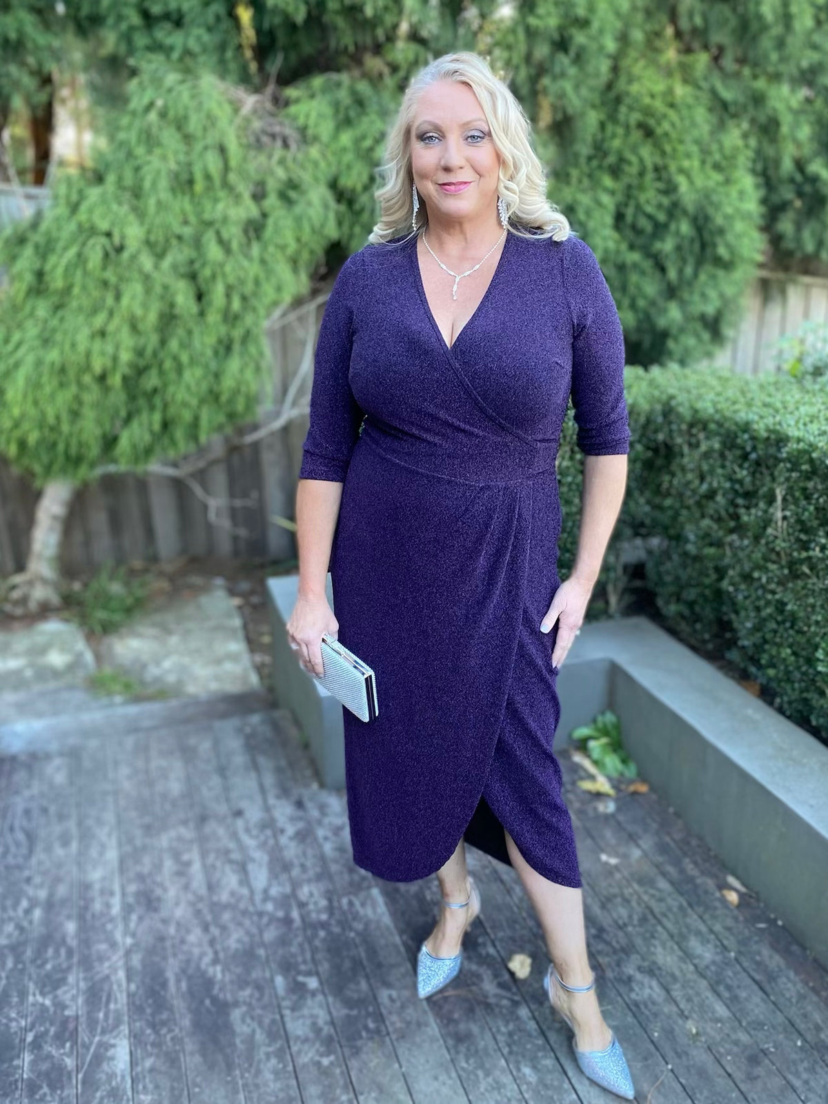 Odessa Purple Glitter Wrap Gown