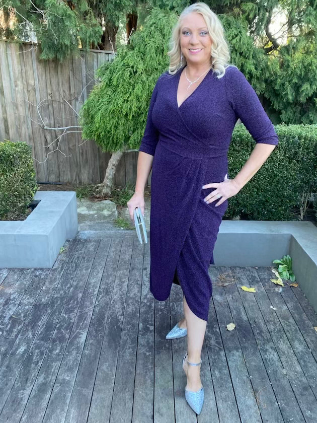 Odessa Purple Glitter Wrap Gown