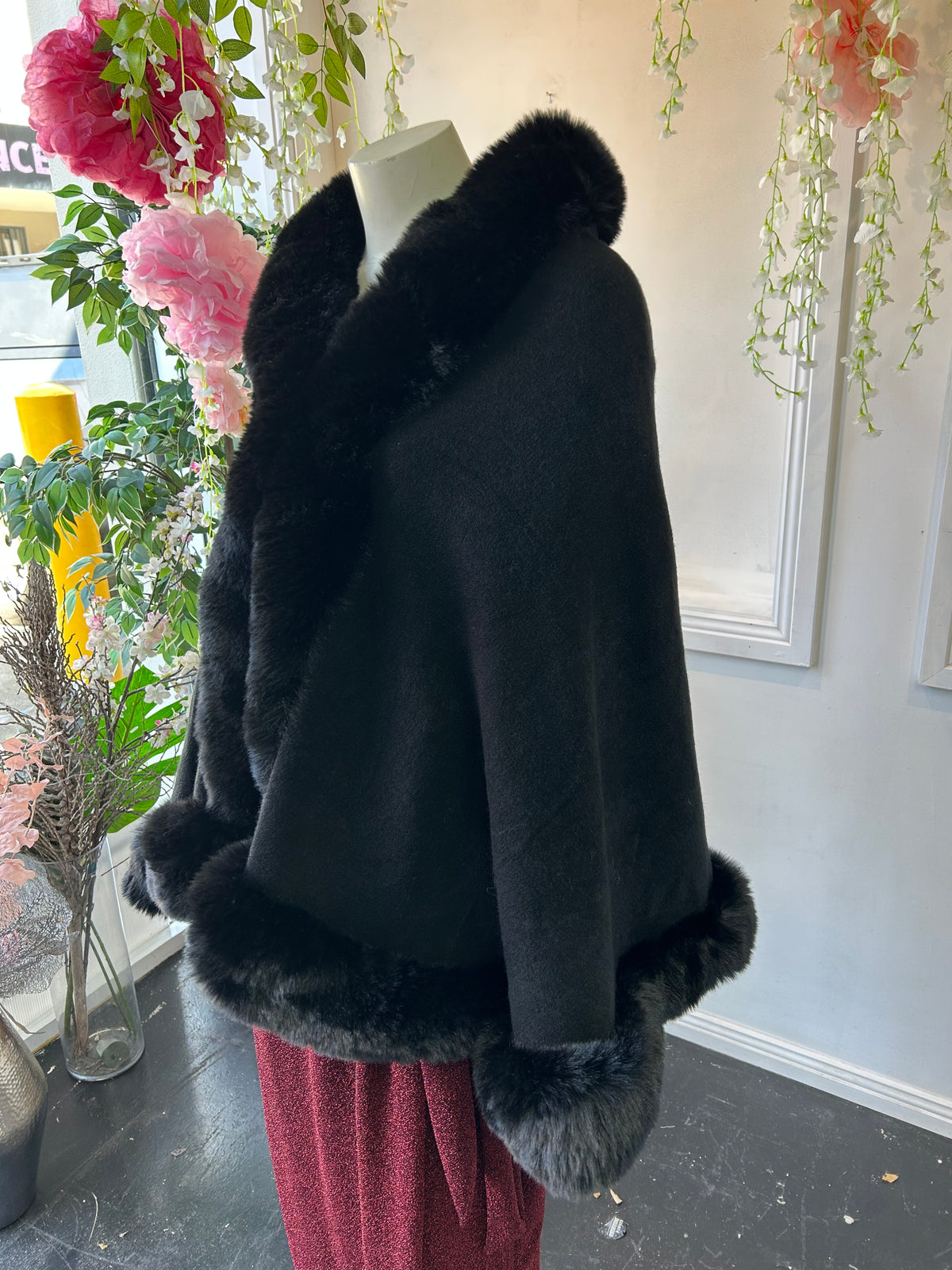 Salma Black Knit Shawl Cape