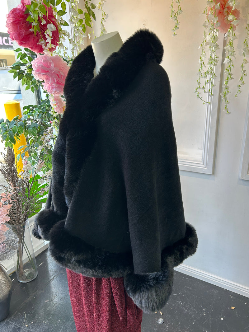 Salma Black Knit Shawl Cape