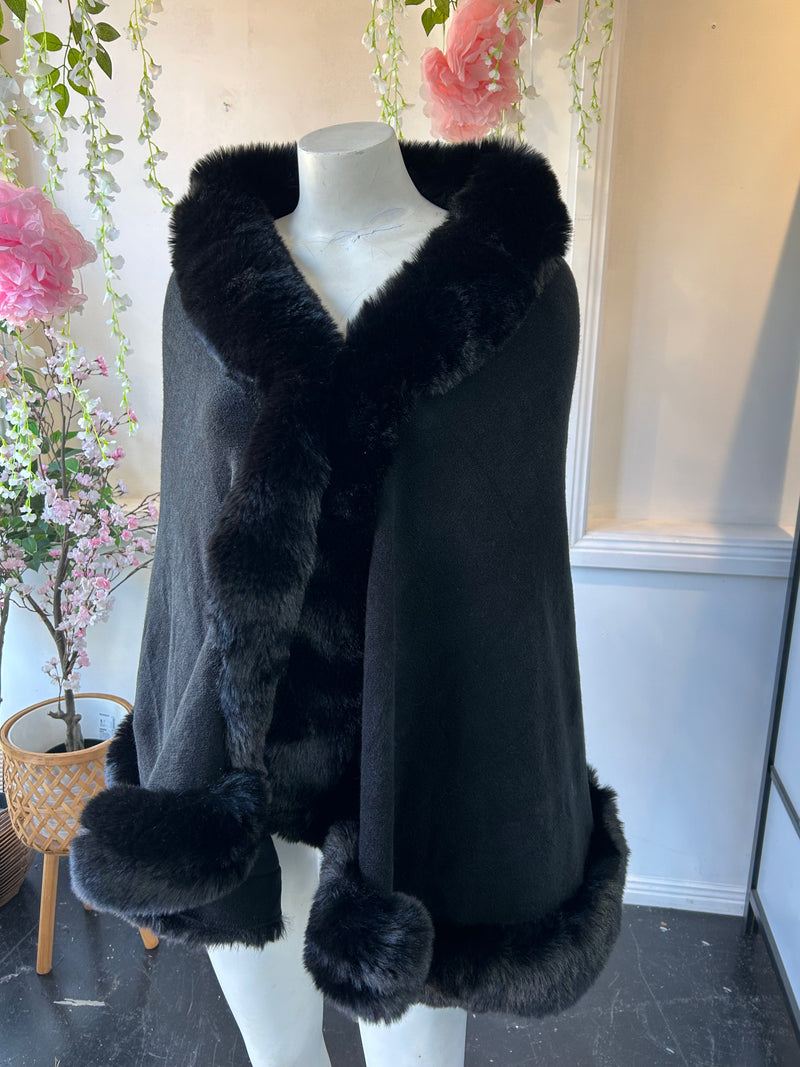 Salma Black Knit Shawl Cape