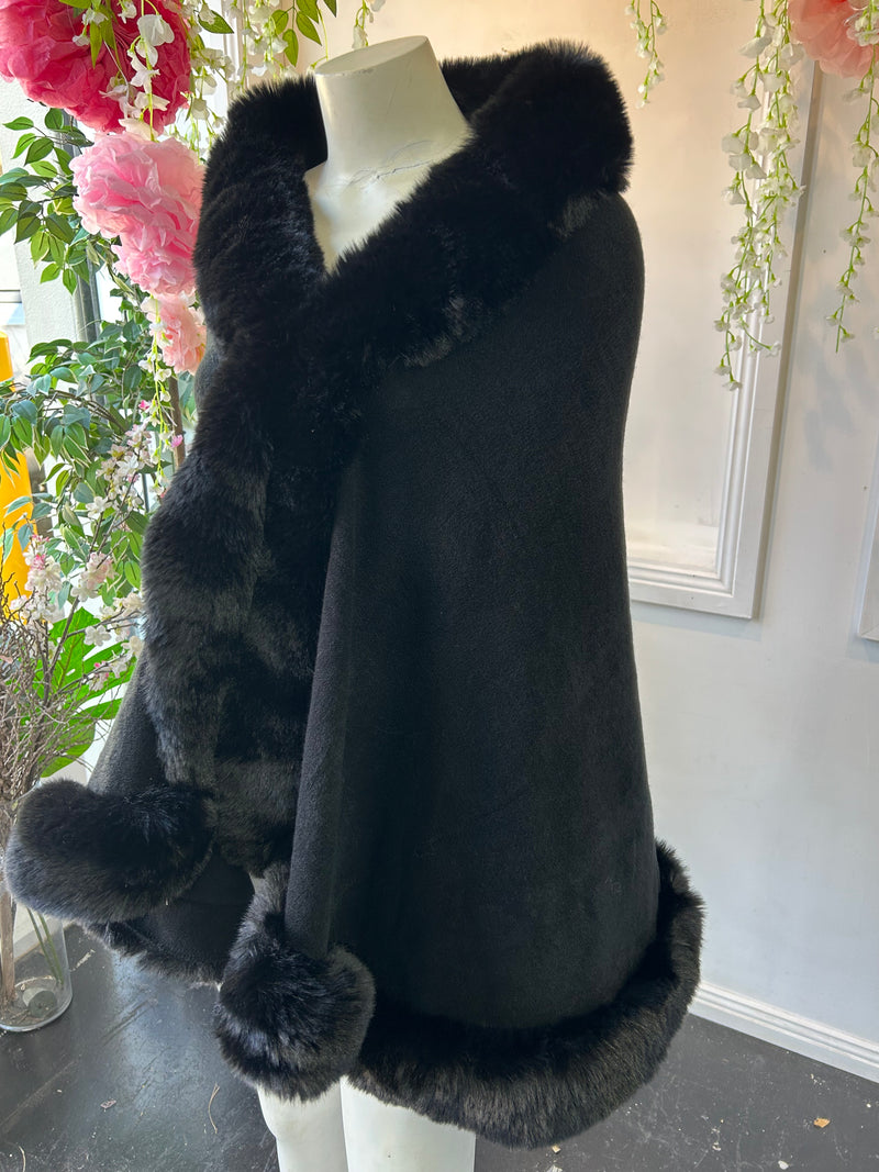 Salma Black Knit Shawl Cape