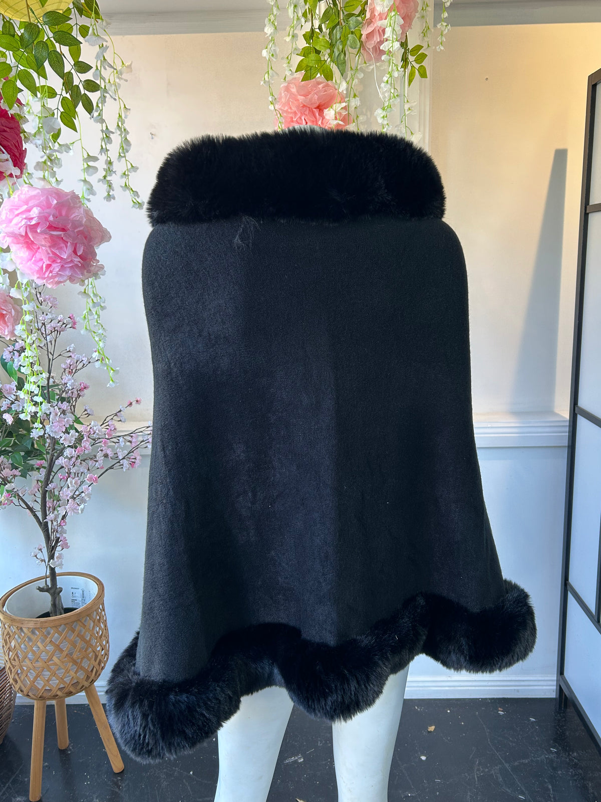 Salma Black Knit Shawl Cape