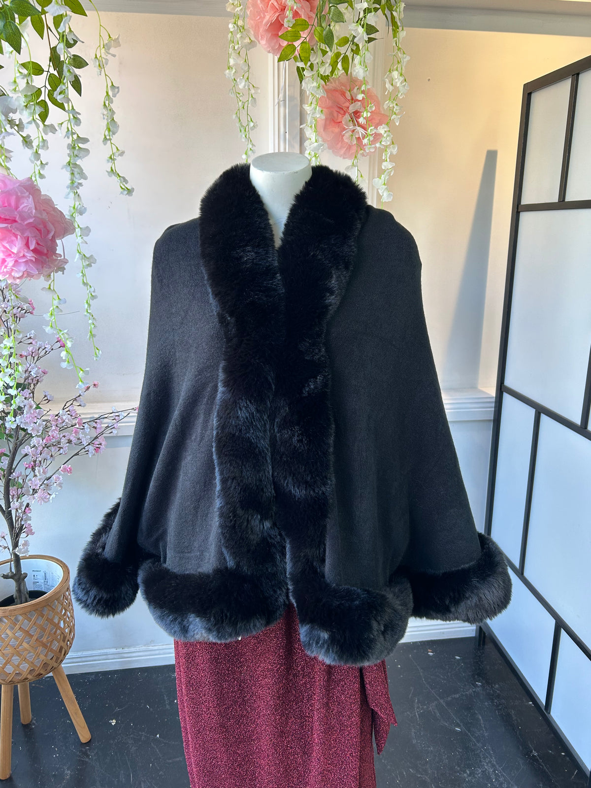 Salma Black Knit Shawl Cape