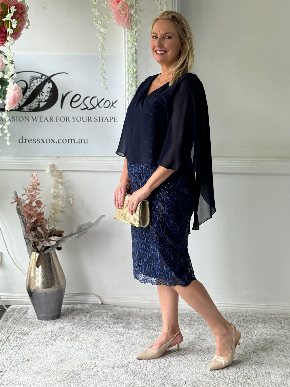 Scarlett Navy Sequin Evening Dress