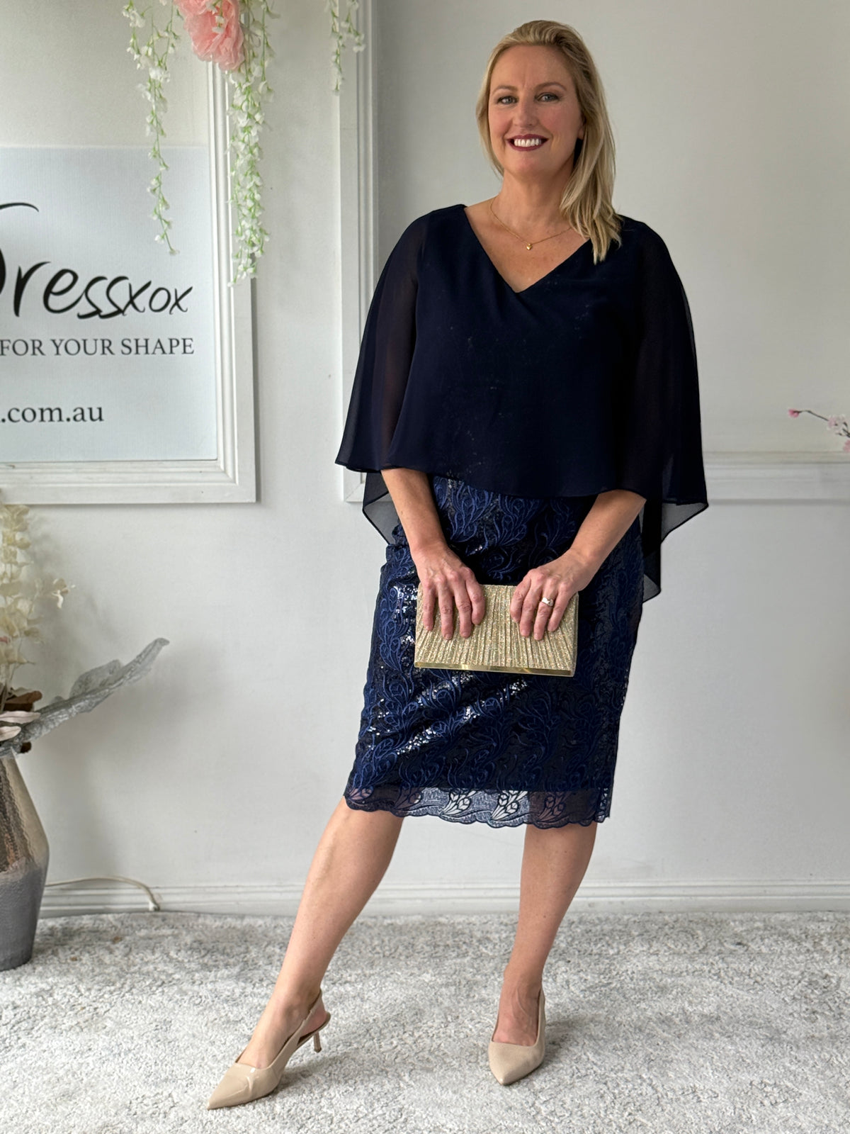 Scarlett Navy Sequin Evening Dress