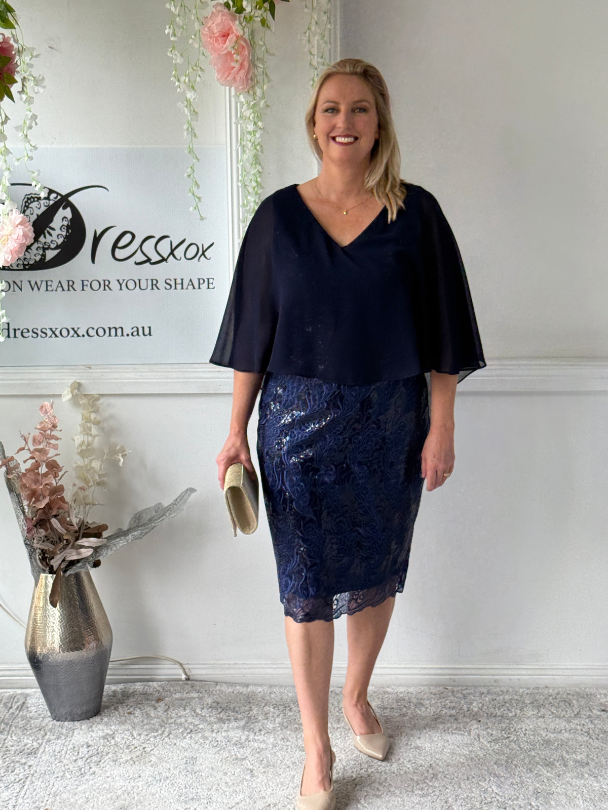 Scarlett Navy Sequin Evening Dress
