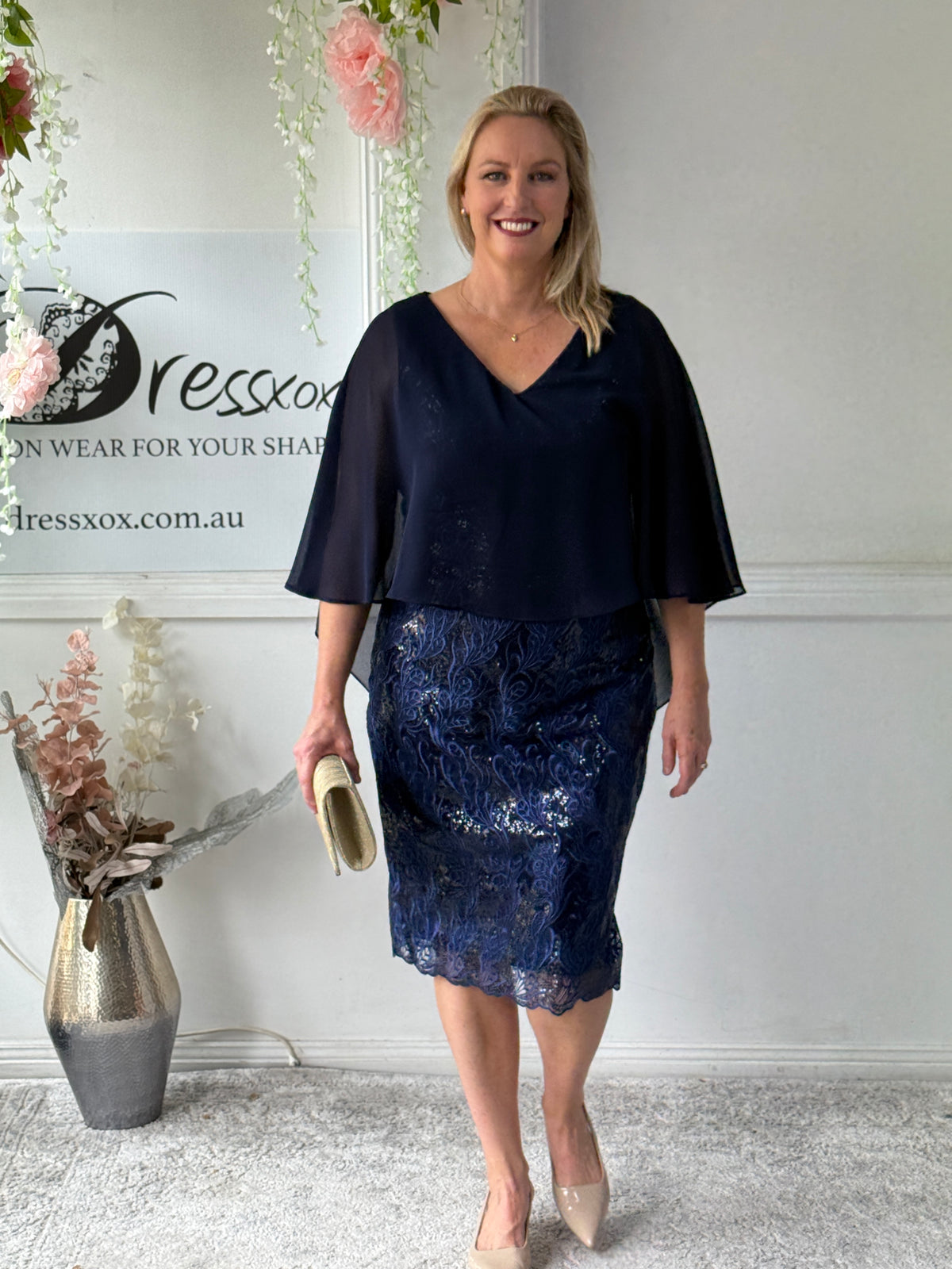 Scarlett Navy Sequin Evening Dress