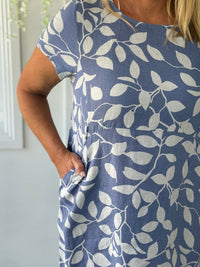 Sicily Blue Leaf Linen Dress