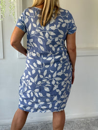 Sicily Blue Leaf Linen Dress