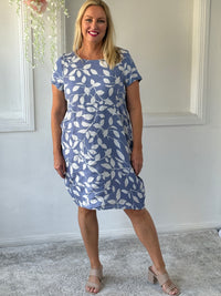 Sicily Blue Leaf Linen Dress
