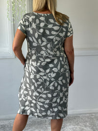 Sicily Khaki Leaf Linen Dress