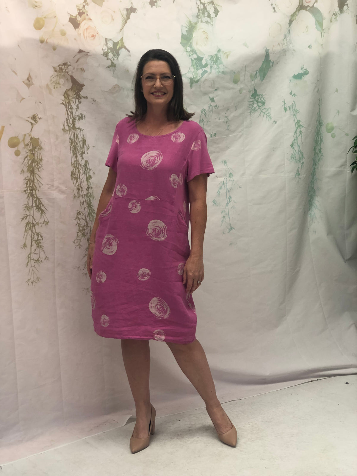 Sicily Swirl Pink Linen Dress