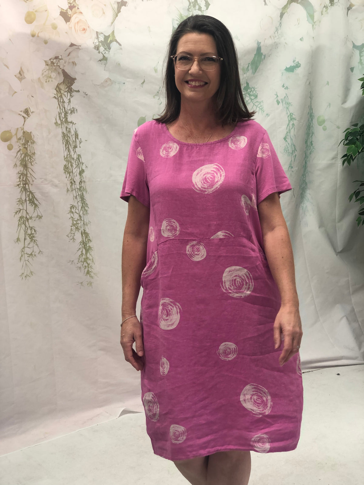 Sicily Swirl Pink Linen Dress