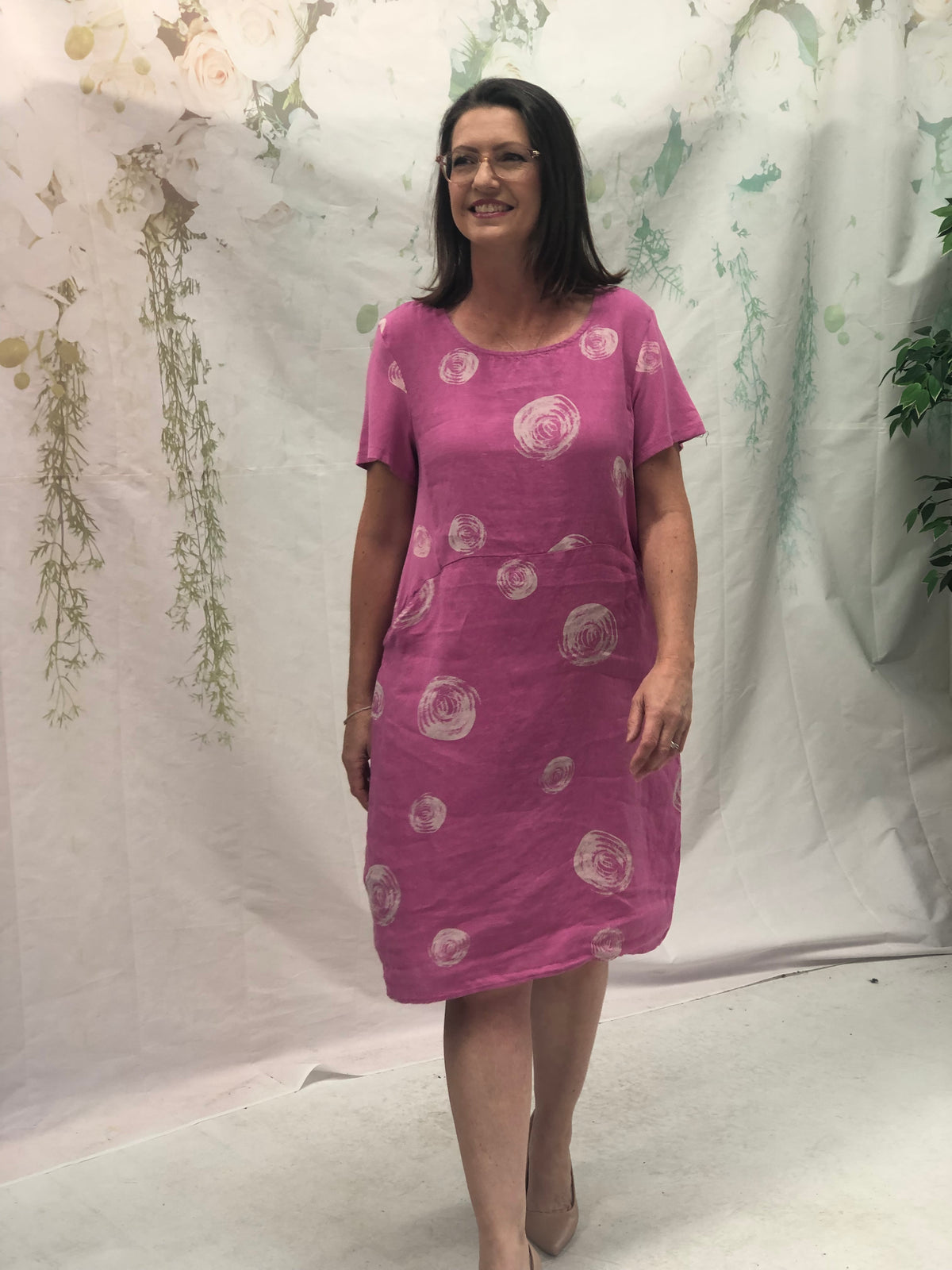 Sicily Swirl Pink Linen Dress