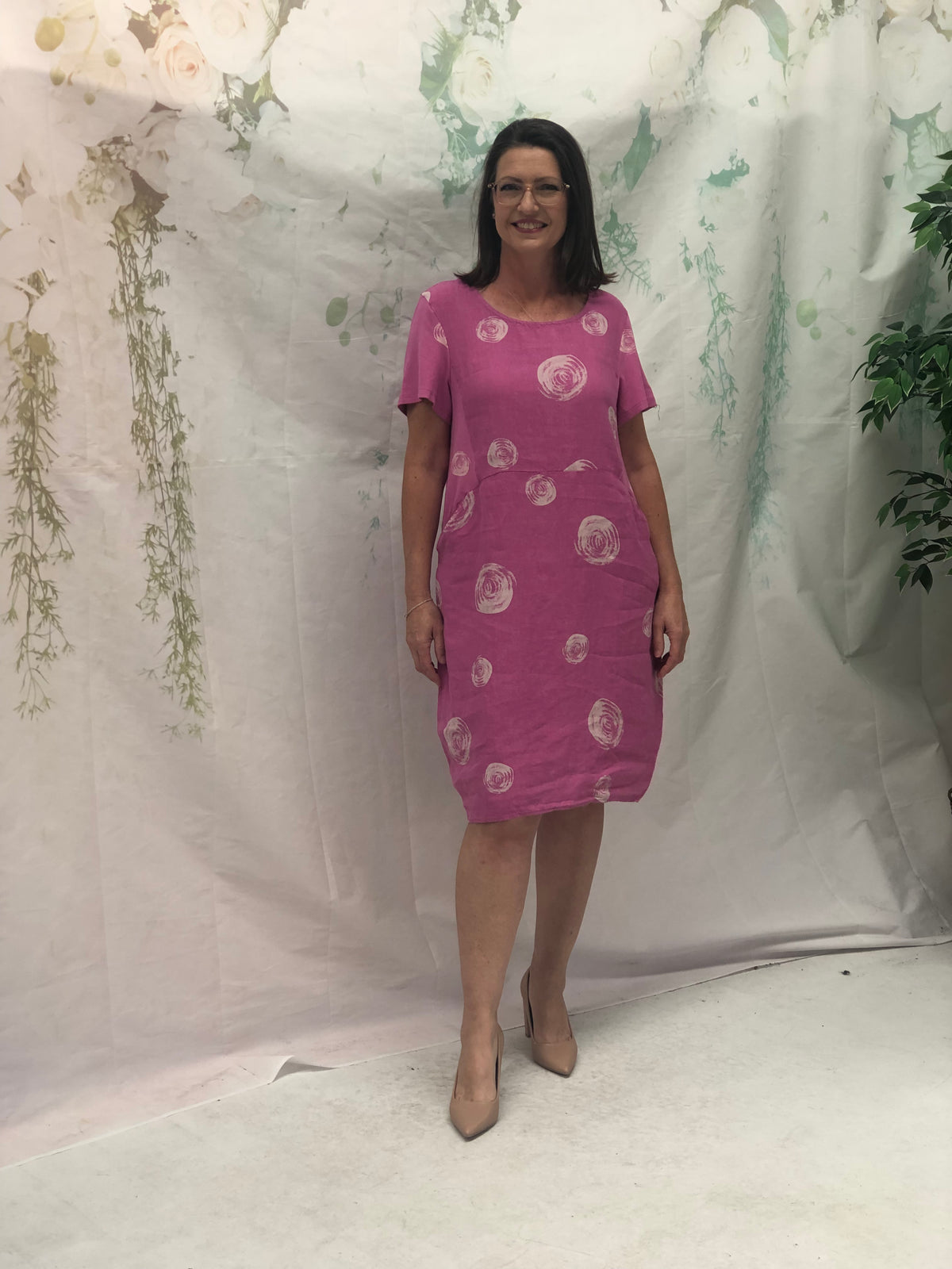 Sicily Swirl Pink Linen Dress