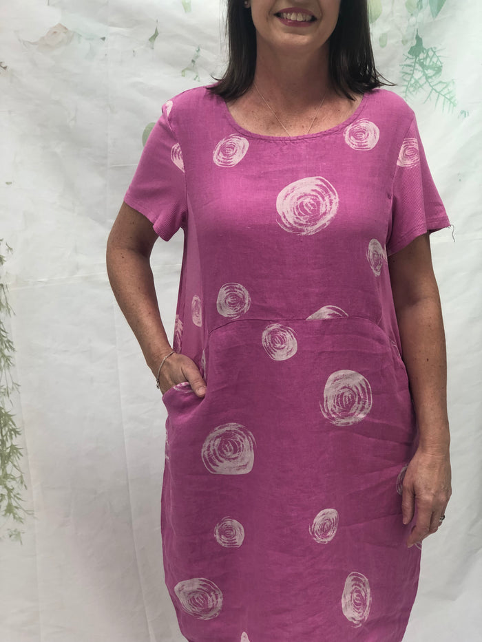 Sicily Swirl Pink Linen Dress