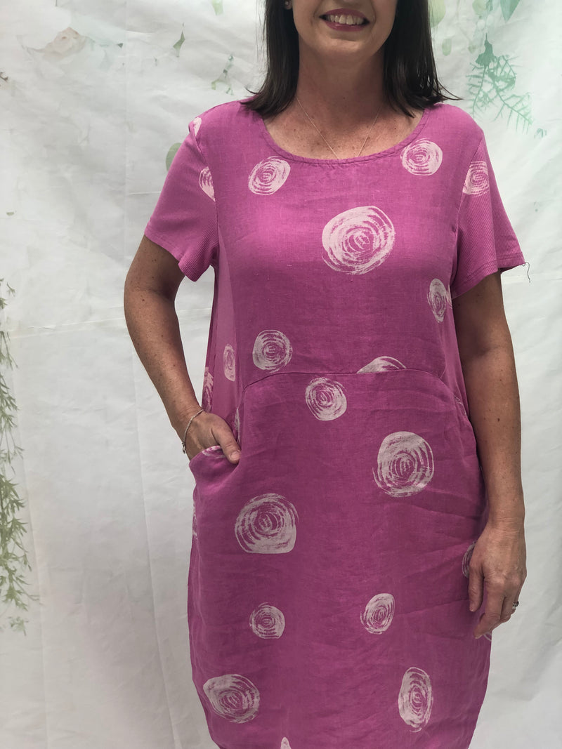 Sicily Swirl Pink Linen Dress