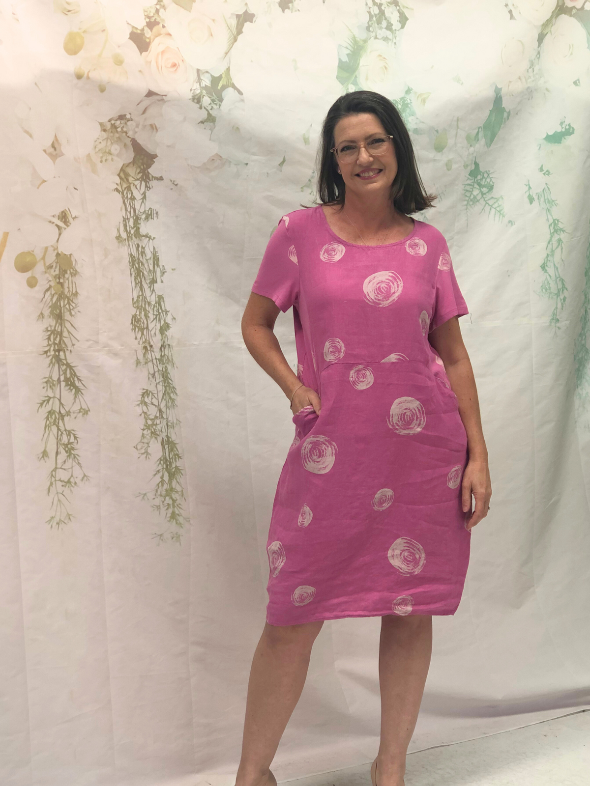 Sicily Swirl Pink Linen Dress