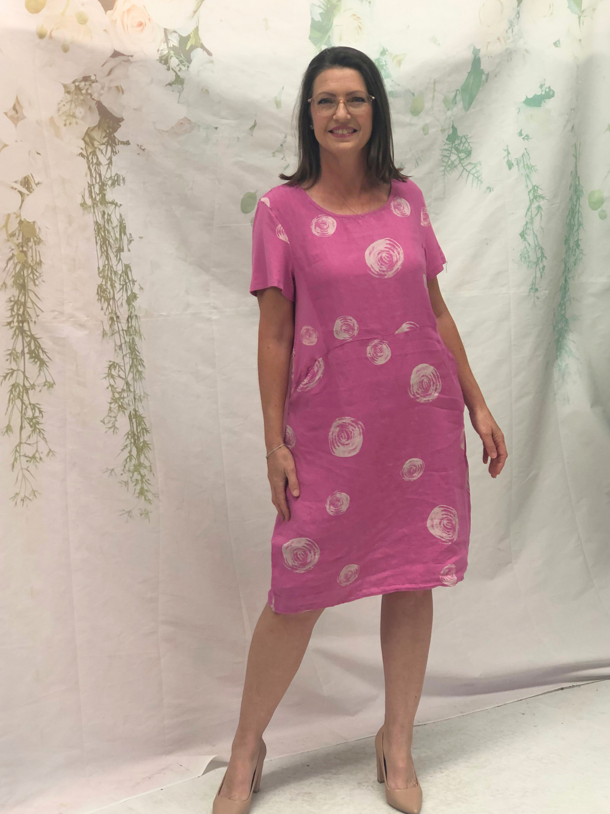 Sicily Swirl Pink Linen Dress