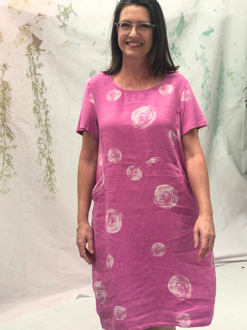 Sicily Swirl Pink Linen Dress