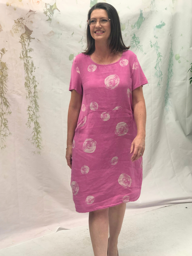 Sicily Swirl Pink Linen Dress