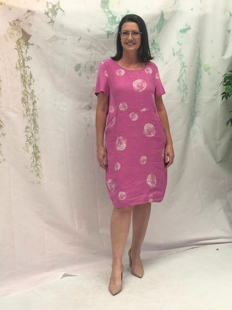 Sicily Swirl Pink Linen Dress