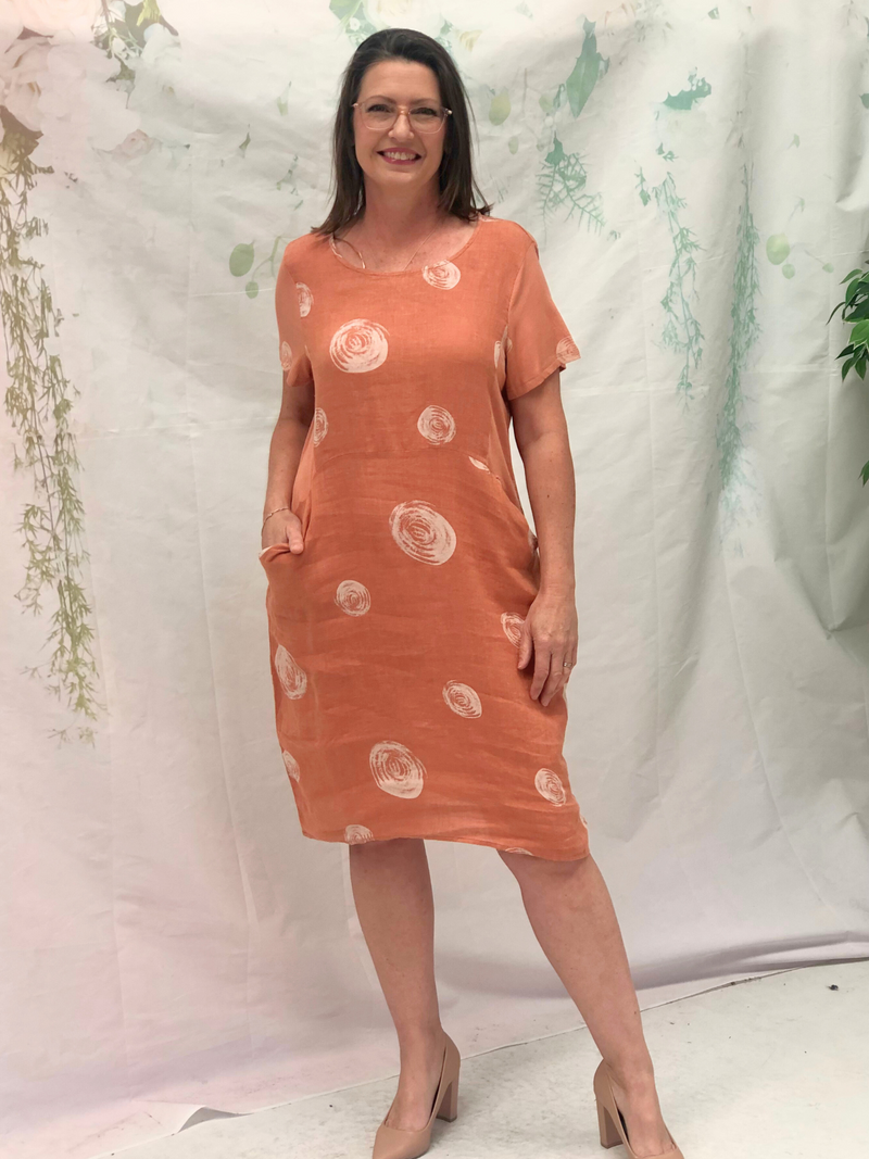 Sicily Swirl Rust Linen Dress