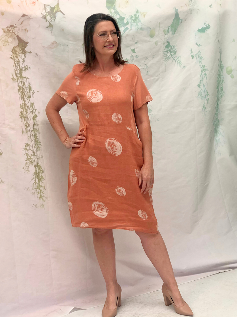 Sicily Swirl Rust Linen Dress