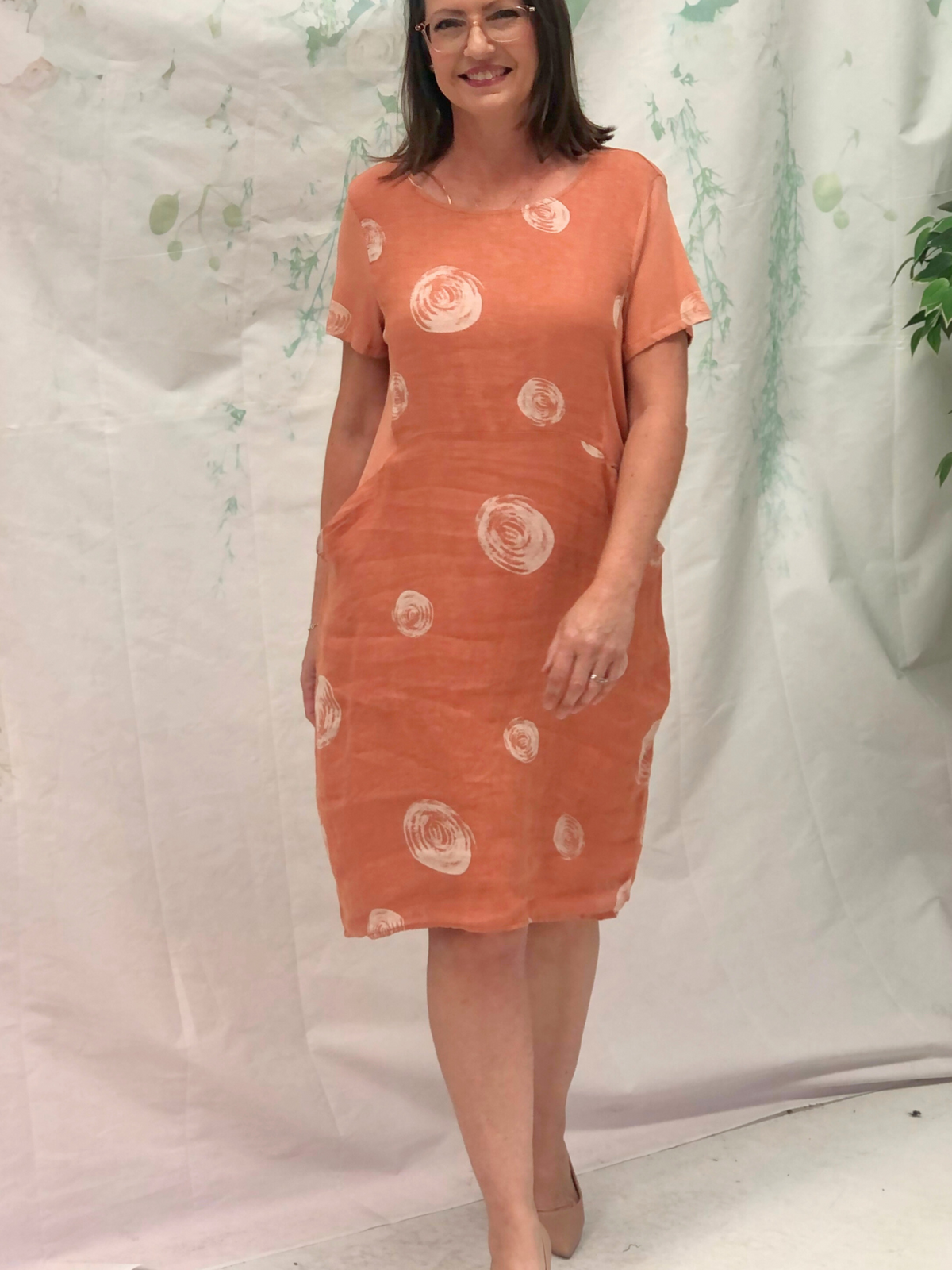 Sicily Swirl Rust Linen Dress