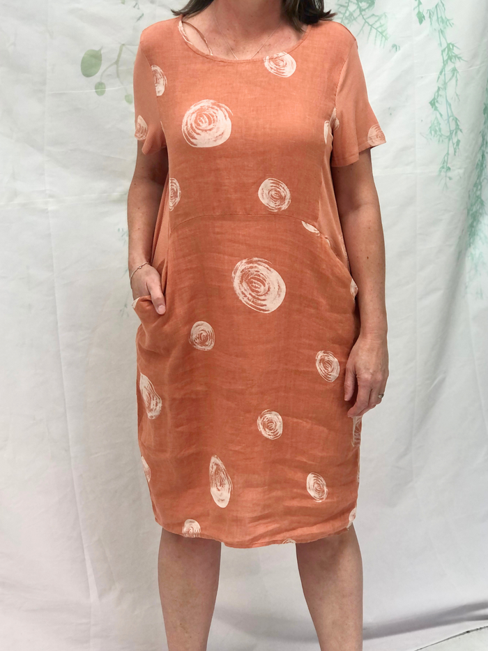 Sicily Swirl Rust Linen Dress