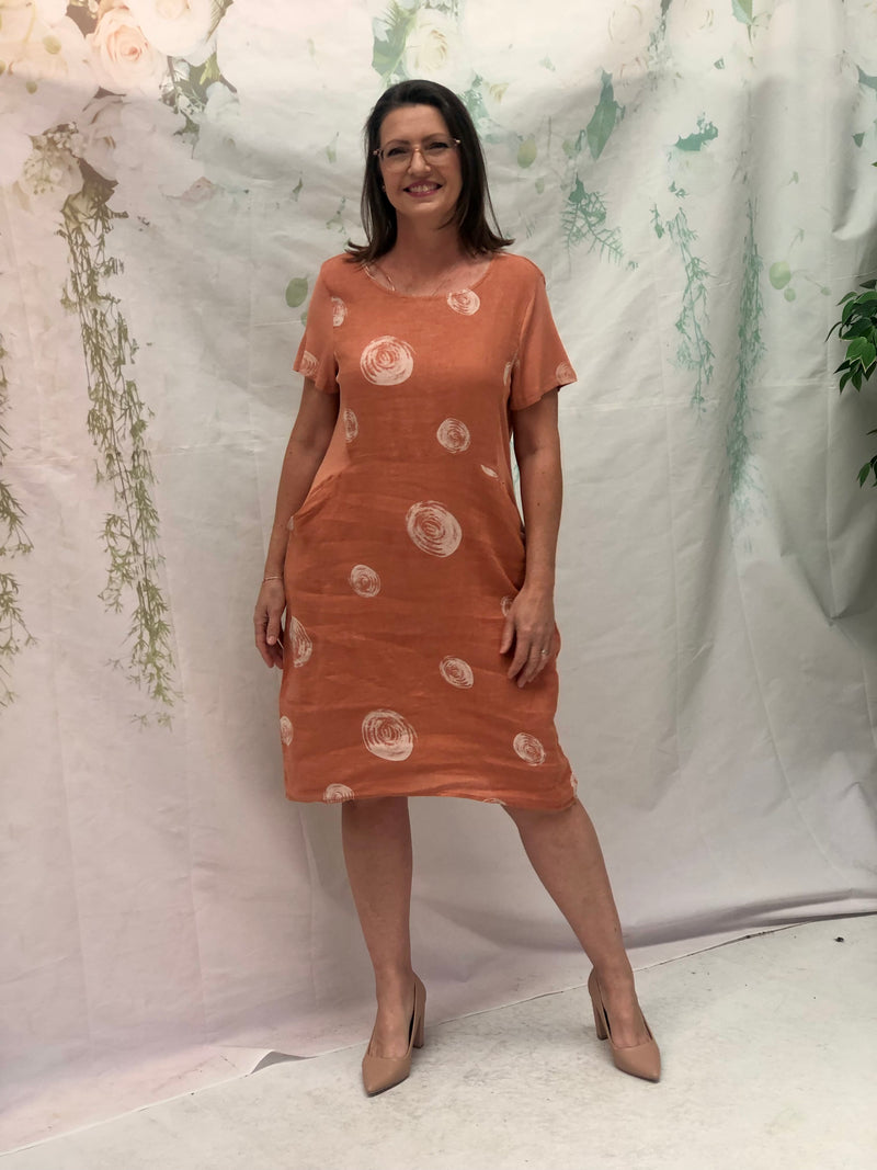 Sicily Swirl Rust Linen Dress