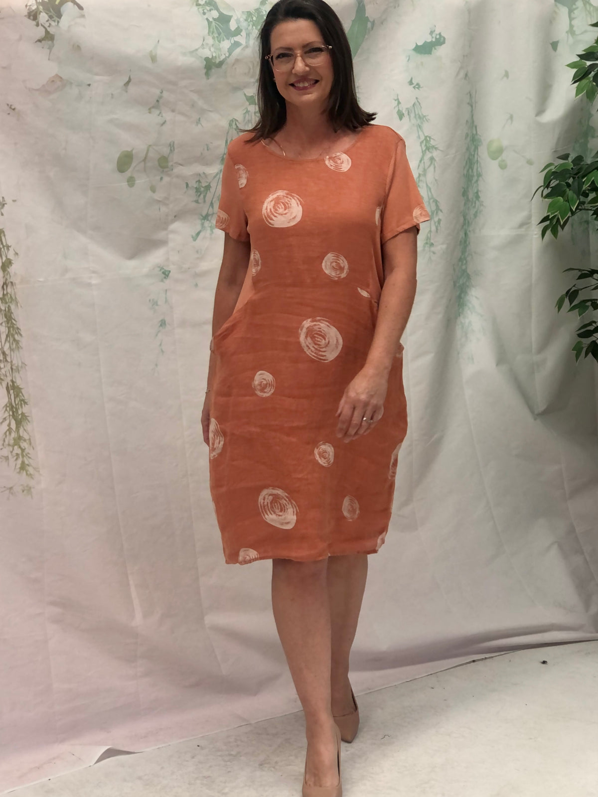 Sicily Swirl Rust Linen Dress