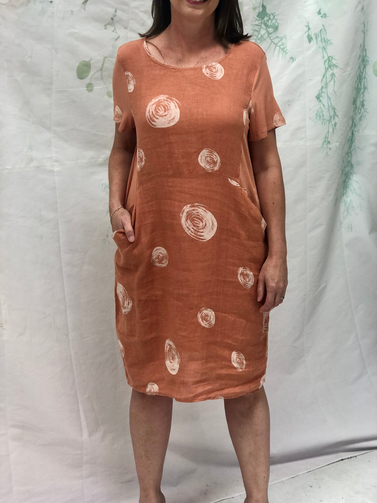 Sicily Swirl Rust Linen Dress