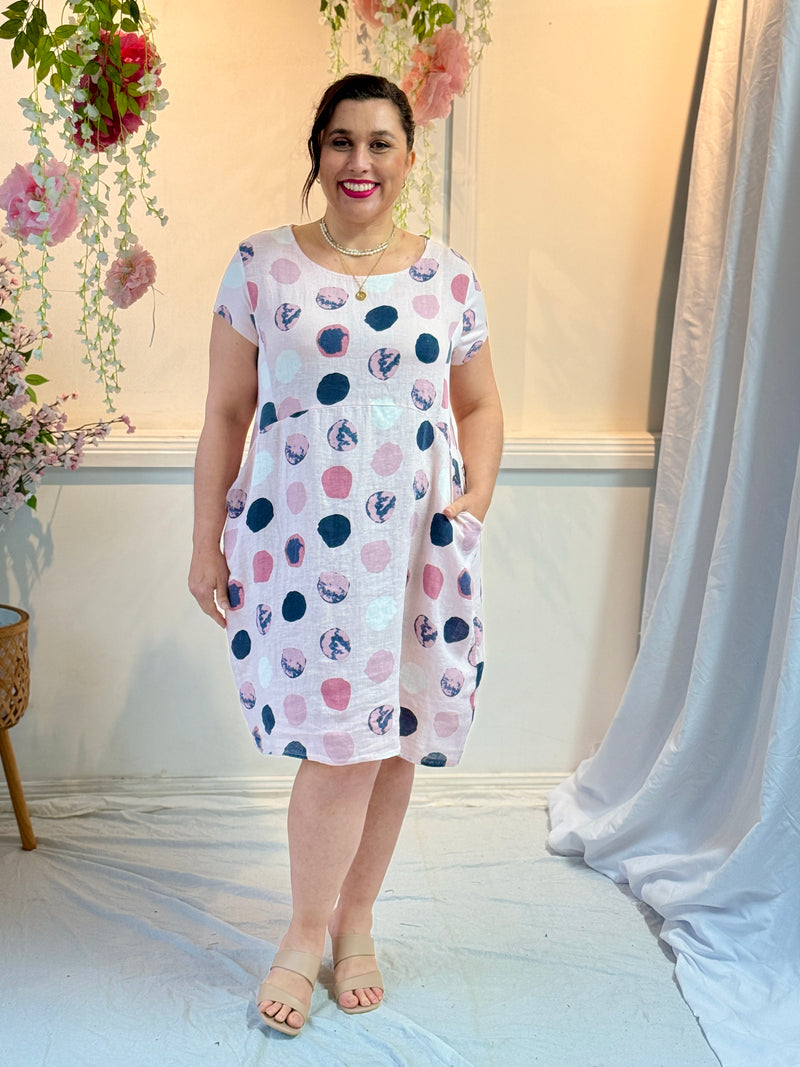 Sicily Blush Dots Linen Dress