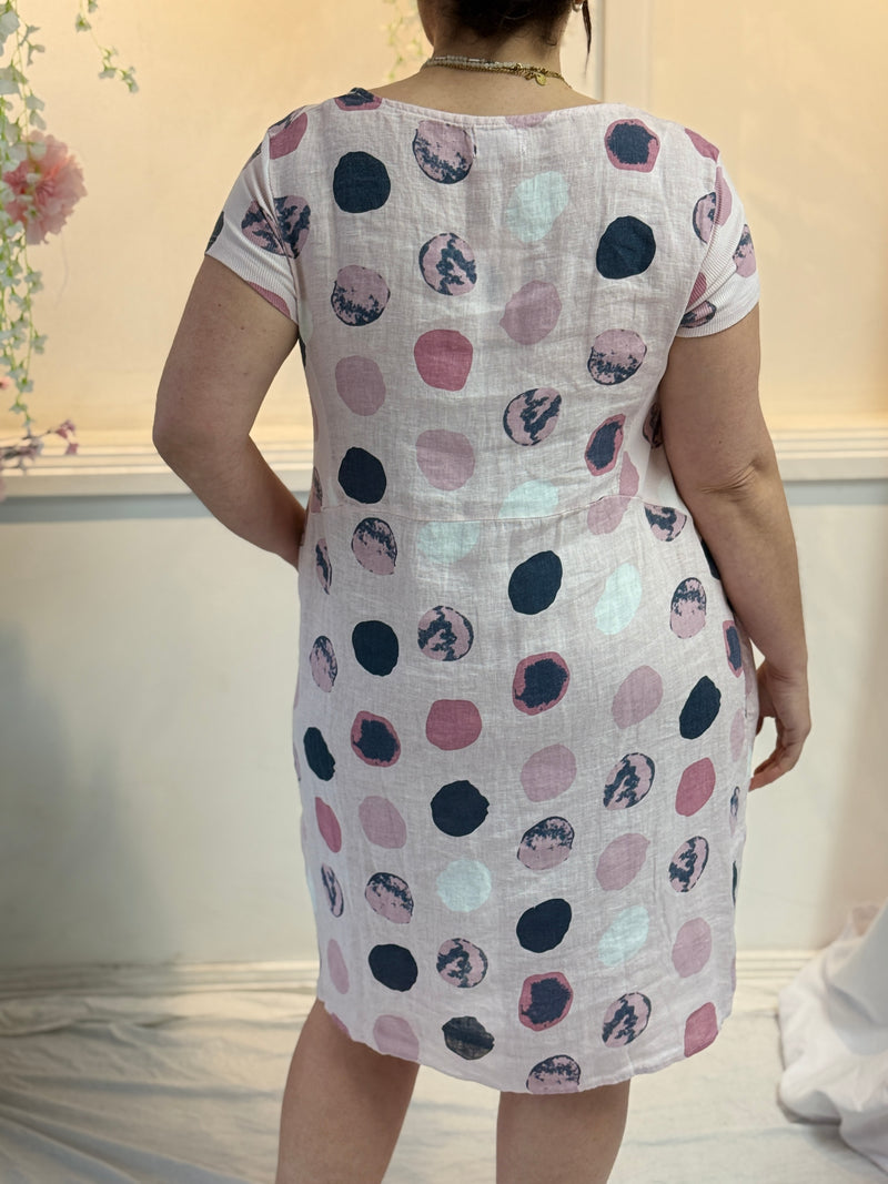 Sicily Blush Dots Linen Dress