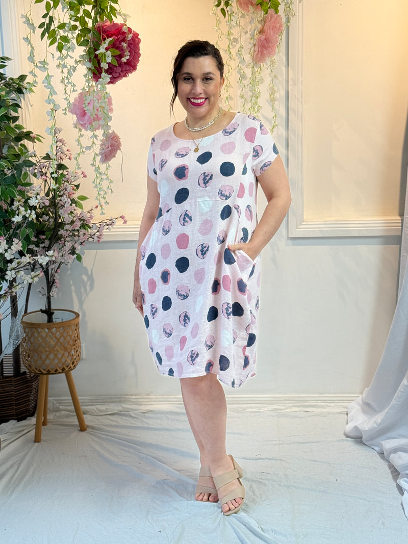 Sicily Blush Dots Linen Dress