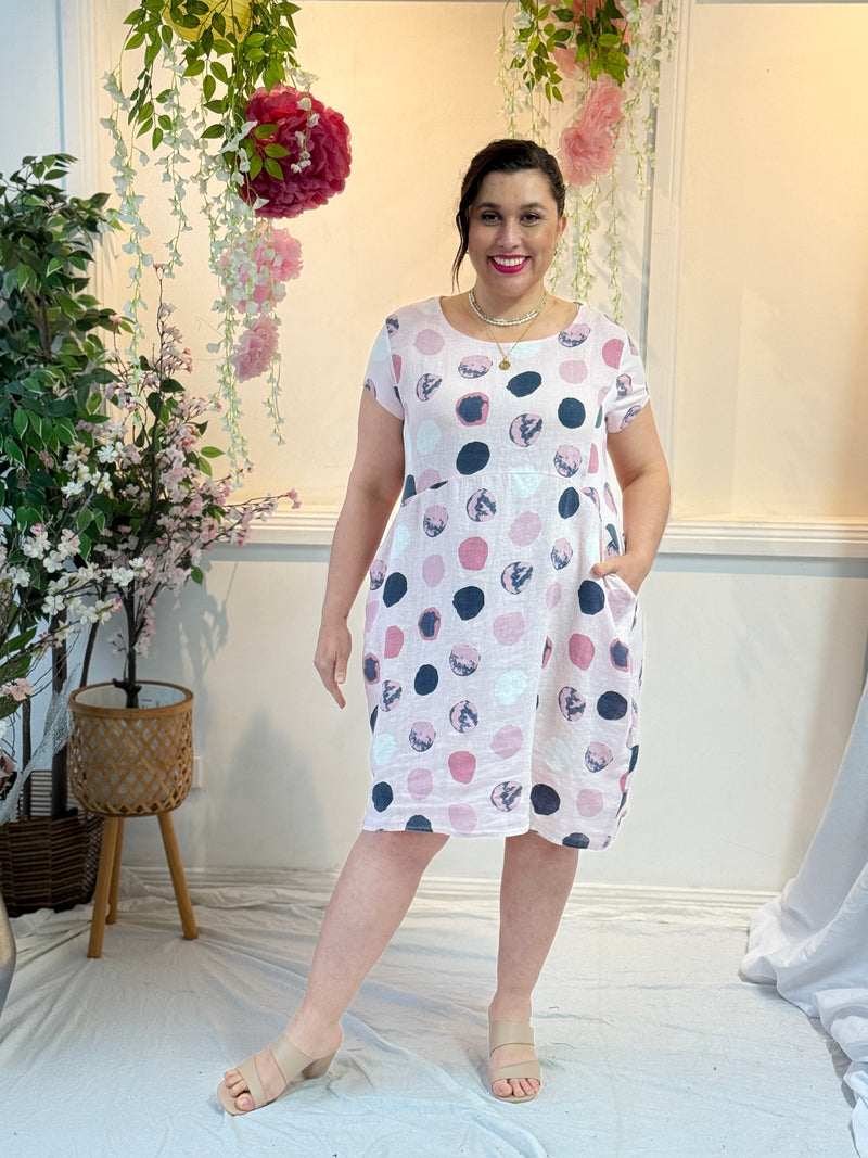 Sicily Blush Dots Linen Dress
