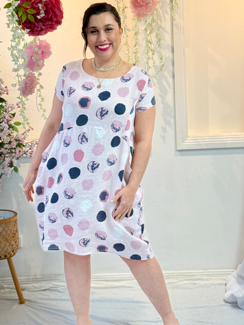 Sicily Blush Dots Linen Dress