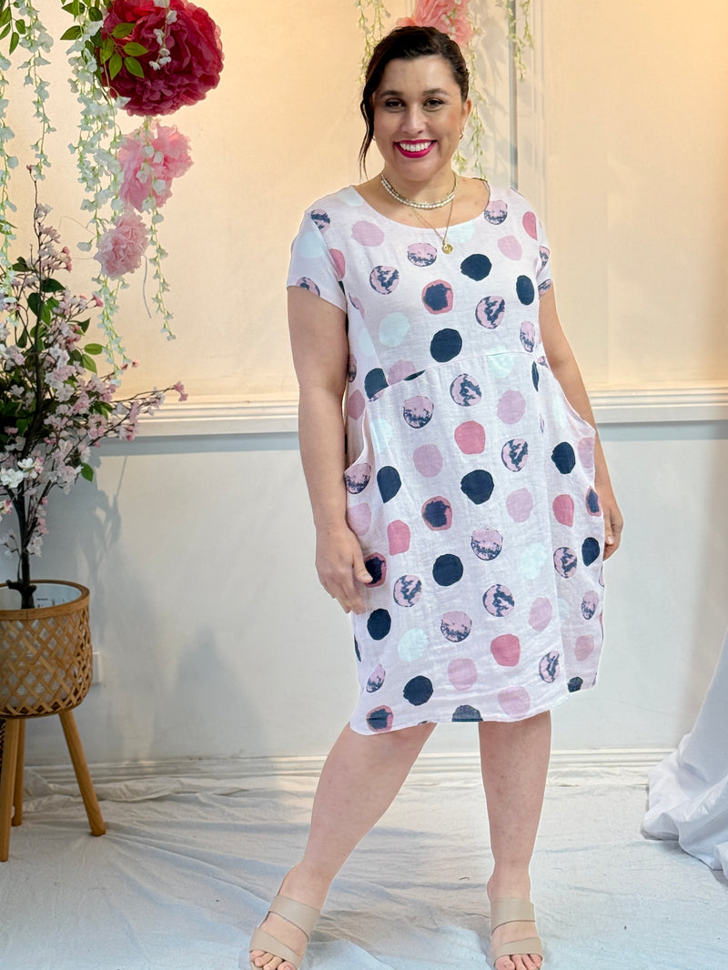 Sicily Blush Dots Linen Dress